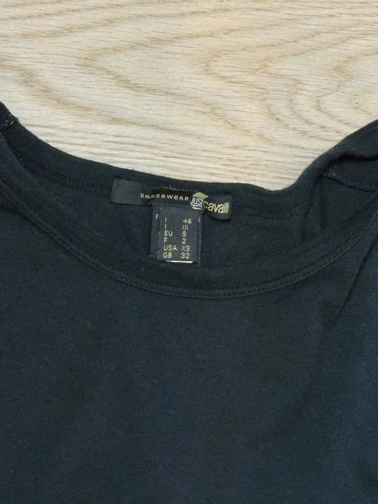 detail view, Just Cavalli Y2K Black Long Sleeve Top, vintage Y2K second hand piece