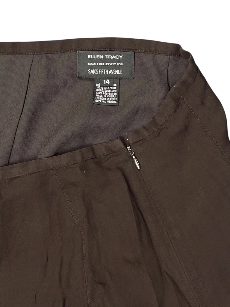 detail view, Ellen Tarcy Chocolate Silk Elegance Skirt, vintage Y2K second hand piece