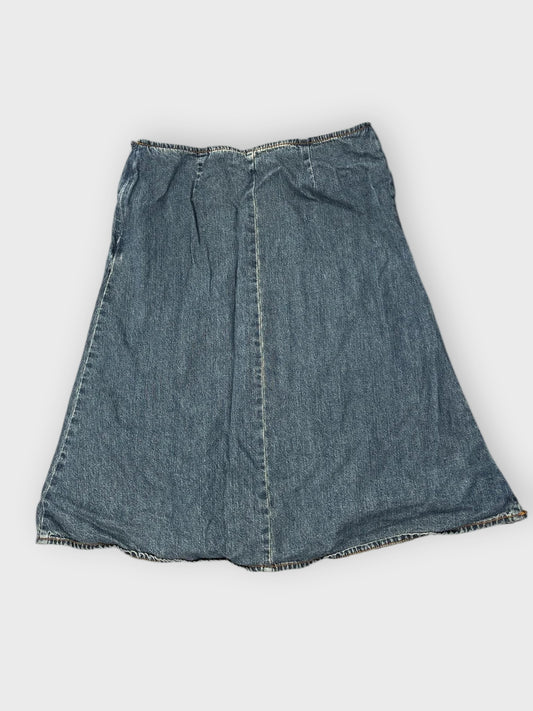 back view, Style & Co Panelled Flare Denim Skirt, vintage Y2K second hand piece