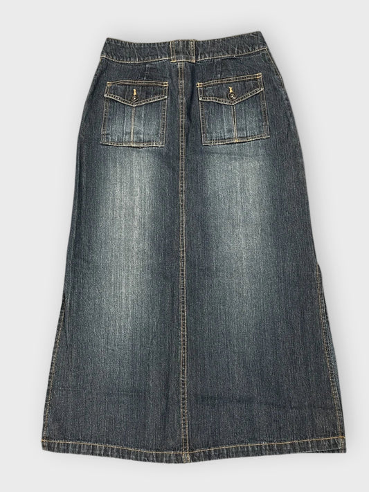 back view, Limited Datoo Dark Wash Pocket Denim Maxi Skirt, vintage Y2K second hand piece