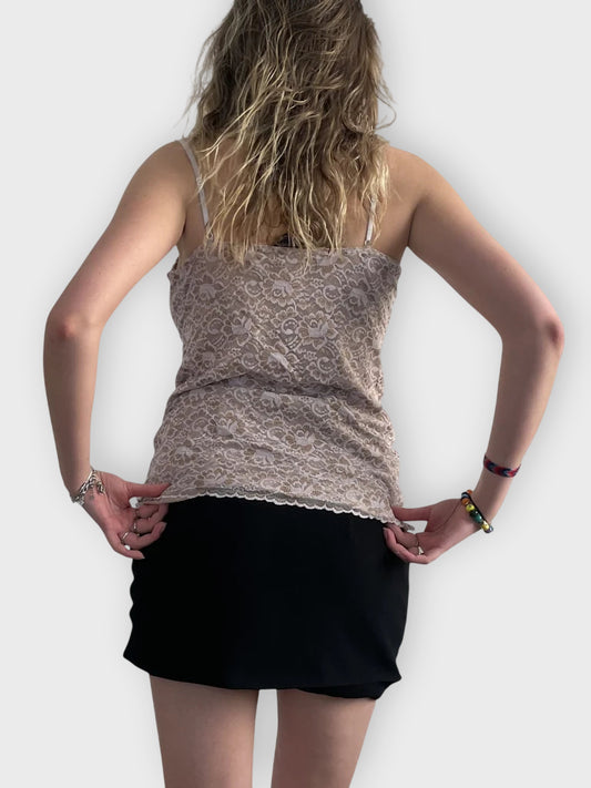 back view, New York & Company beige bloom – sheer lace cami, vintage Y2K second hand piece