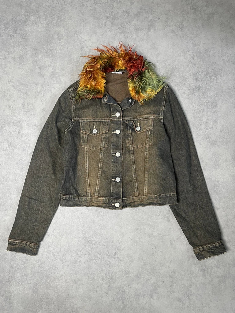 detail view, Crazy World Colourful Fur Jacket, vintage Y2K second hand piece, image 6