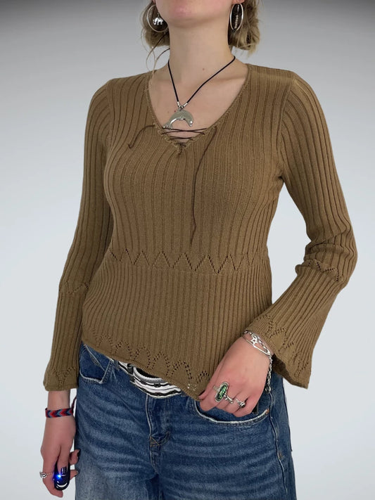 front view, Knit Zone Brown Sweater, vintage Y2K second hand piece