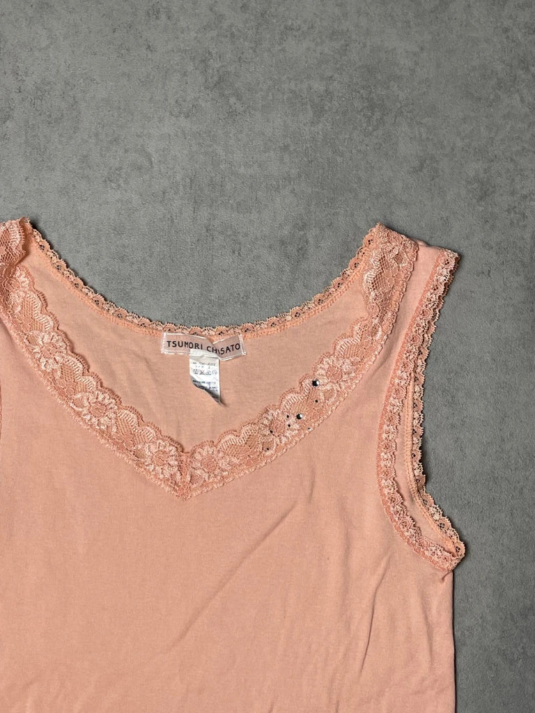 detail view, Tumori Chisato Coral Pink Tank Top, vintage Y2K second hand piece