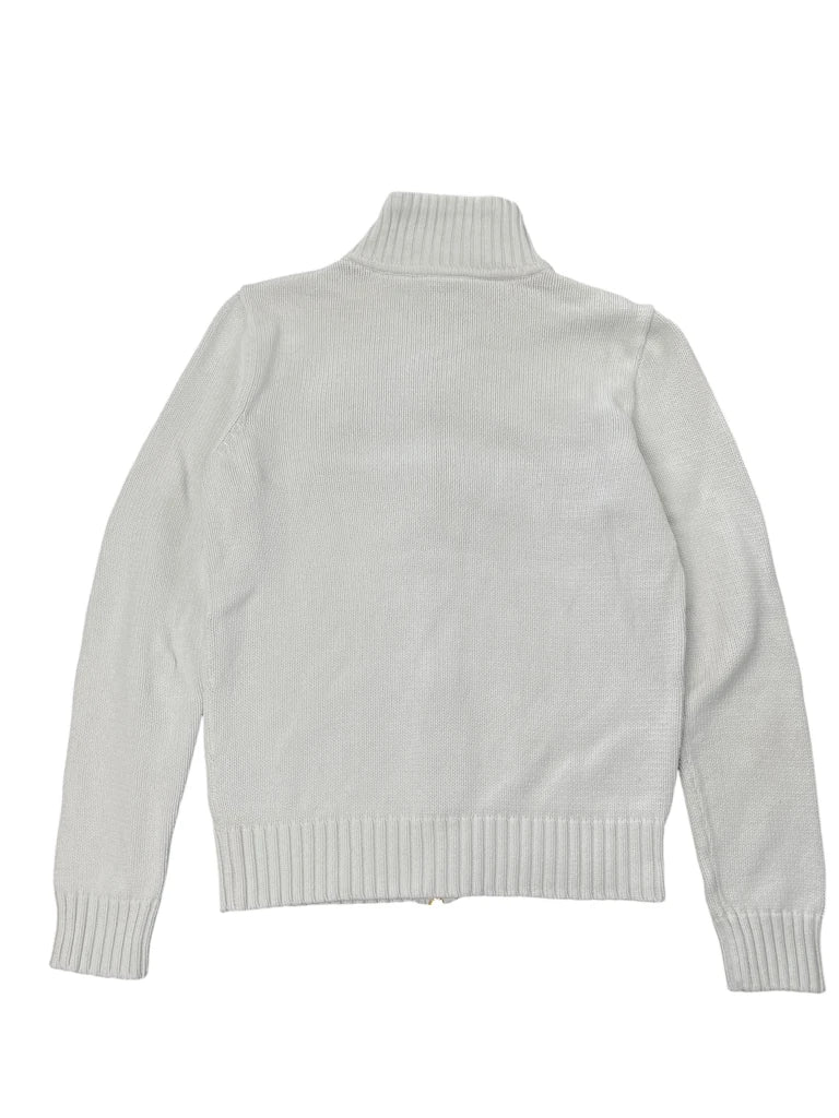 detail view, White Polo Ralph Lauren Full-Zip Sweater with Crest Embroidery, vintage Y2K second hand piece, image 4