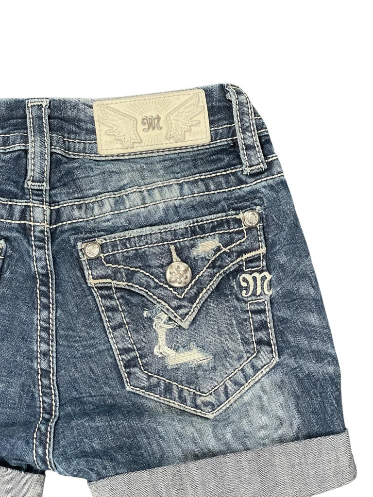 detail view, Miss Me Button Detail Denim Hotpants, vintage Y2K second hand piece, image 4