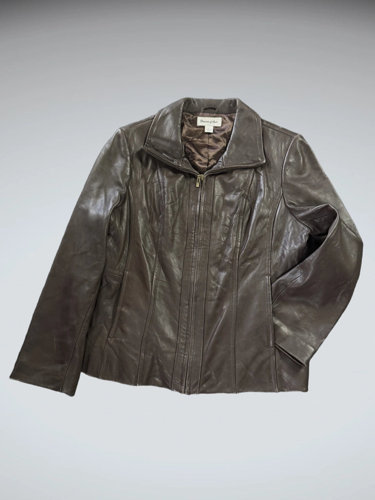 detail view, Preston & York Brown Faux Leather Jacket Women, vintage Y2K second hand piece, image 4