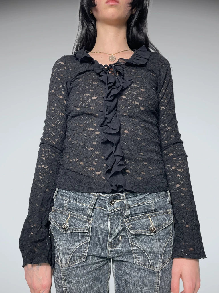 front view, Charlotte Russe Lace Shirt, vintage Y2K second hand piece