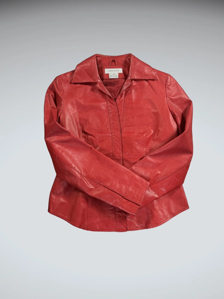 detail view, Nine West Red Leather Blazer Women, vintage Y2K second hand piece, image 4