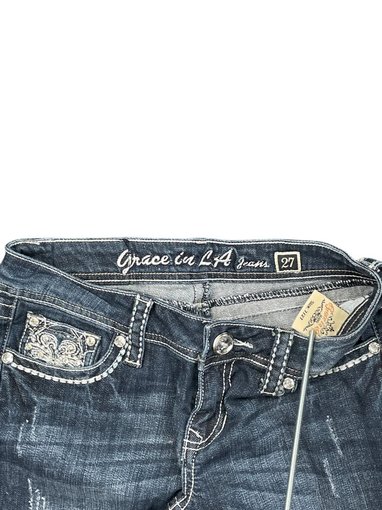 back view, Grace Dark Blue Embellished Pocket Bootcut Jeans, vintage Y2K second hand piece