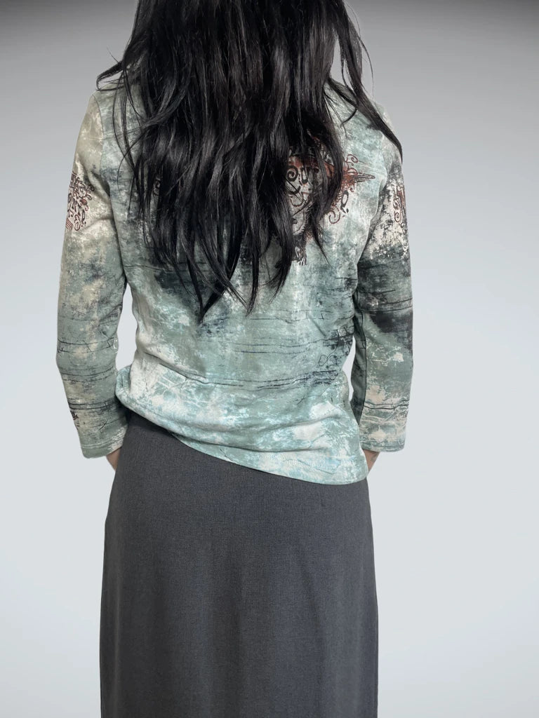 back view, Skinny Minnie long sleeve top with eagle, vintage Y2K second hand piece