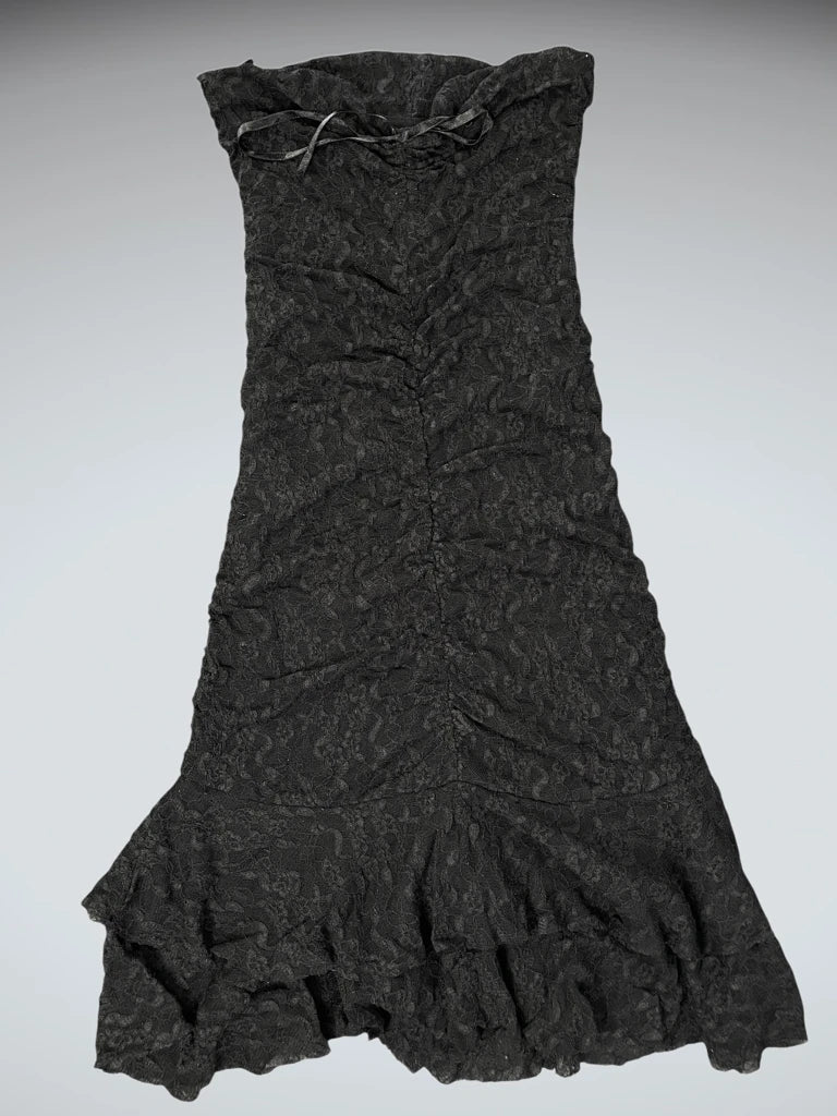 detail view, Guess Jeans Guess Bow-Front Satin Cocktail Dress in Black, vintage Y2K second hand piece
