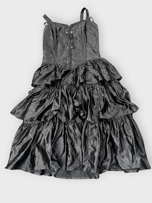 front view, Black Ruffle Corset Dress, vintage Y2K second hand piece