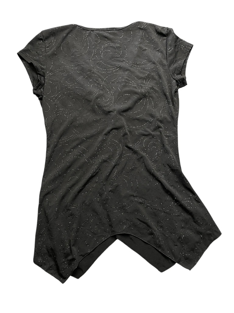detail view, Maridosa Black Sparkle Asymmetrical Hem Dress Top, vintage Y2K second hand piece, image 4