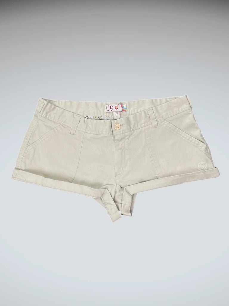 detail view, Ocean Pacific OP Beige Chino Hotpants, vintage Y2K second hand piece