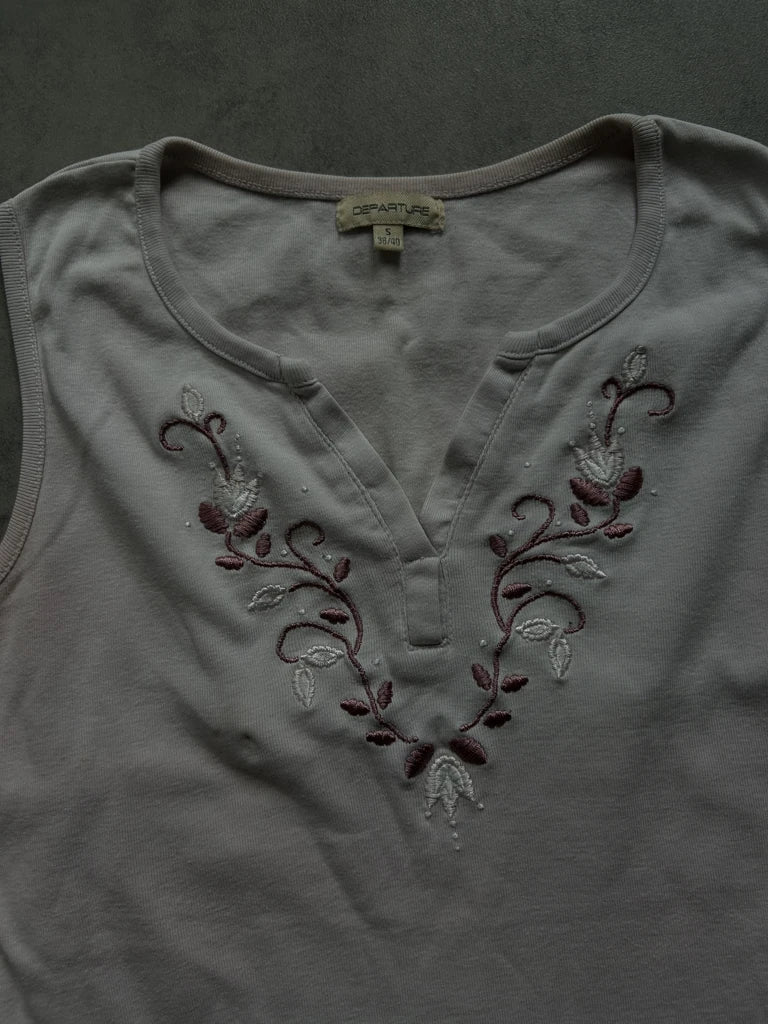detail view, DEPARTURE Lilac Y2K Top, vintage Y2K second hand piece