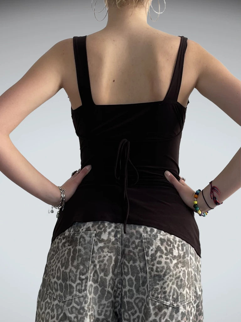 back view, Tailor sweet mocha – slip top with lace detail, vintage Y2K second hand piece