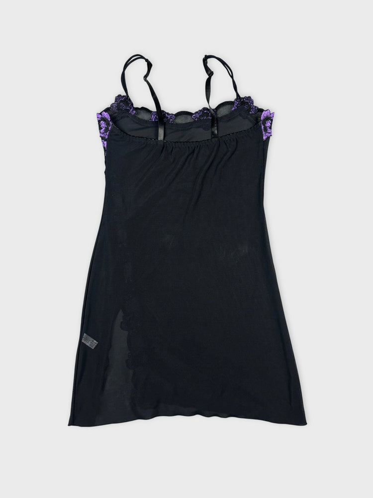 Edgy Black Mesh Top with Floral Detail (M)