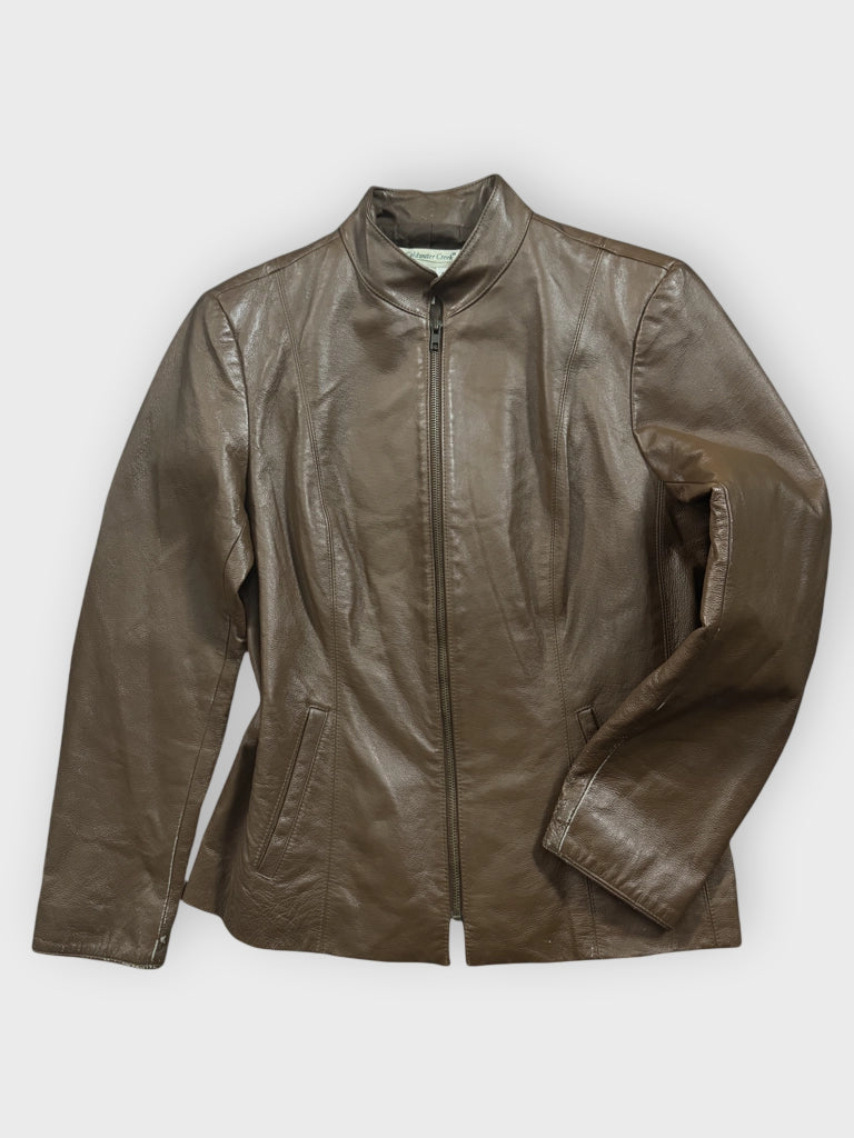front view, Coldwater Creek Brown Genuine Leather Jacket, vintage Y2K second hand piece