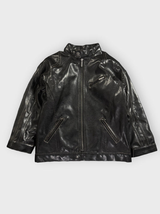 back view, Kenneth Cole Reaction Black Leather Jacket Women, vintage Y2K second hand piece