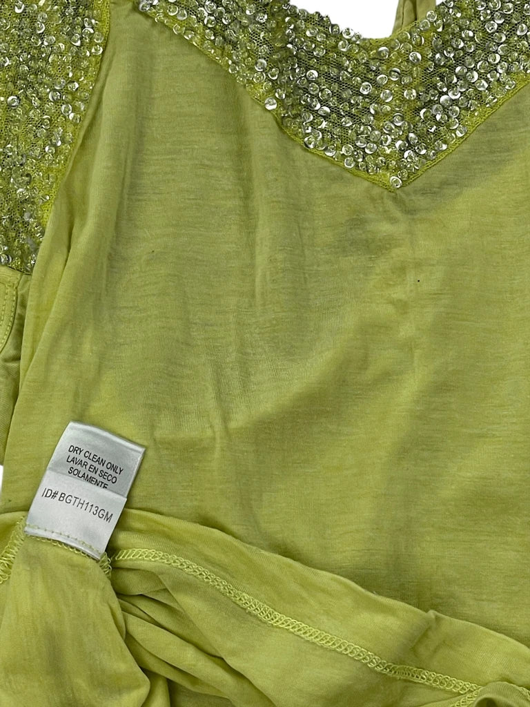 detail view, Light Green Satin Beaded Cami Top, vintage Y2K second hand piece