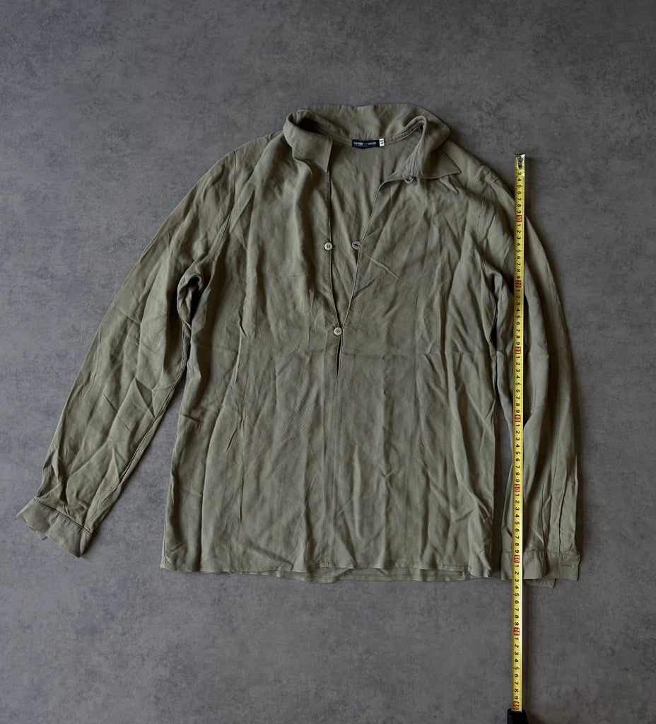 detail view, Emporio Armani Y2K Baggy Collar Top in Green, vintage Y2K second hand piece, image 9