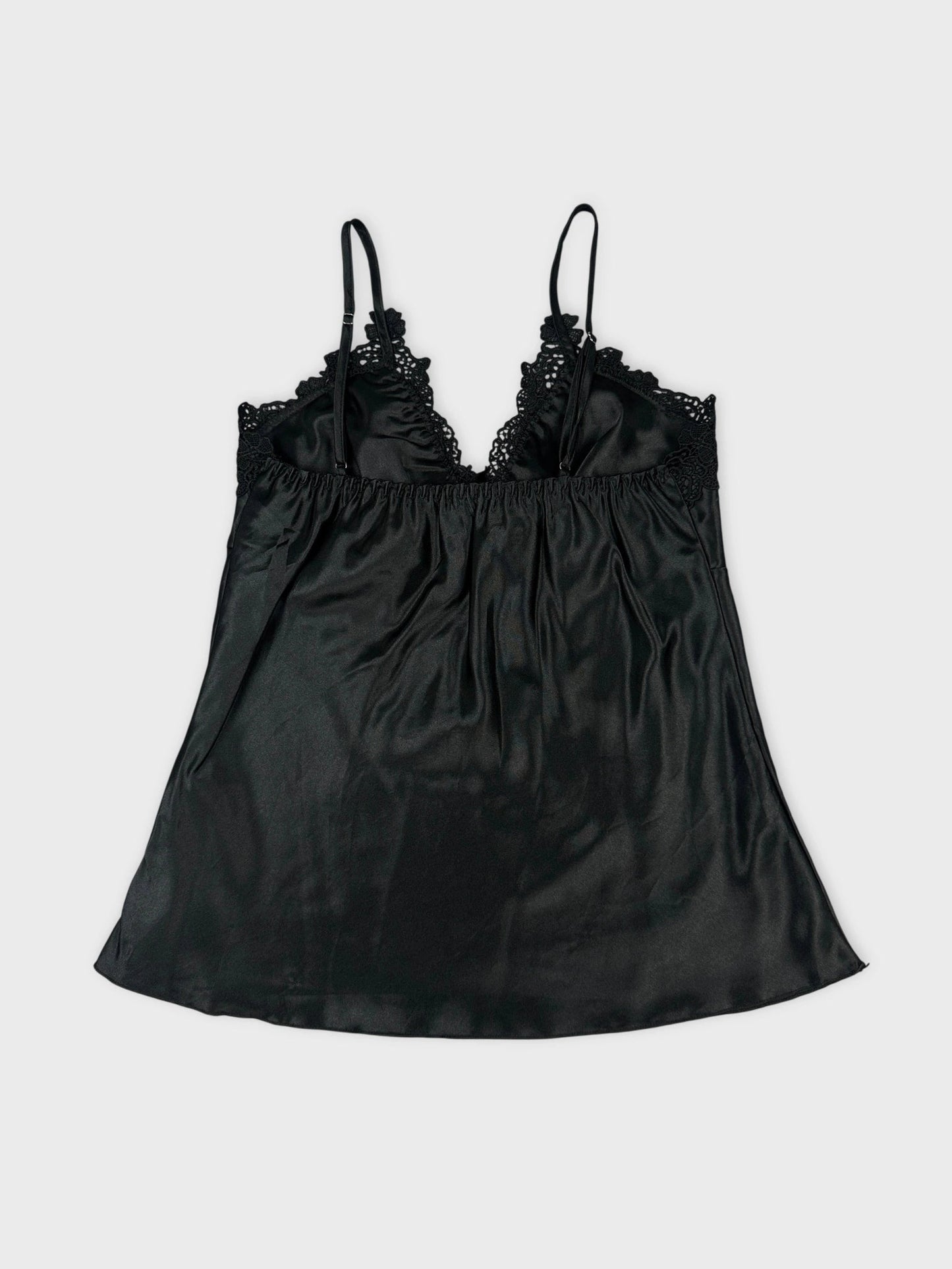 Elegant black silk camisole with lace detail back view