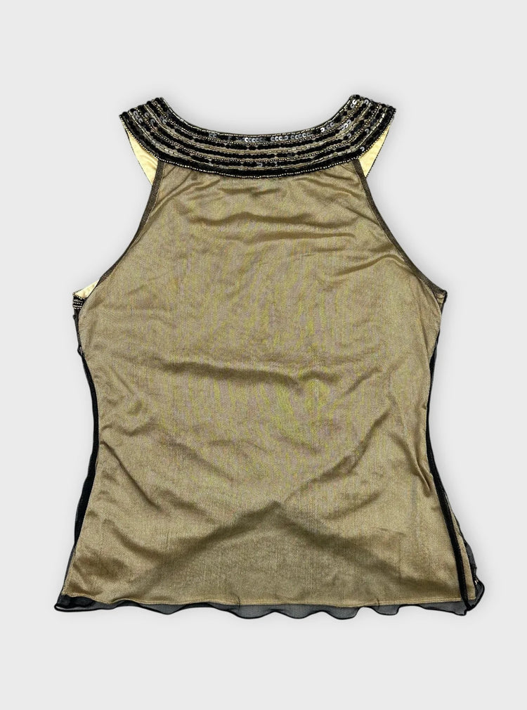 Embroidered Sheer Top with Unique Beaded Accents (S)