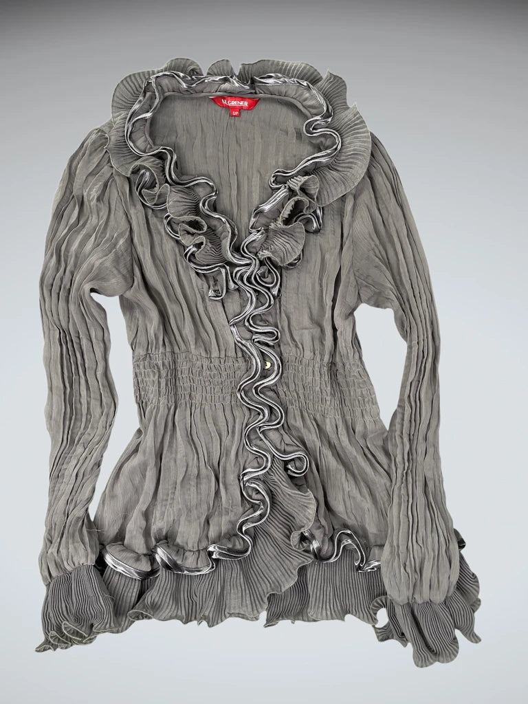 front view, Le Grenier Charcoal Grey Pleated Evening Blouse, vintage Y2K second hand piece