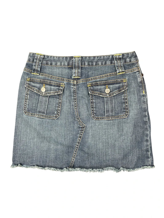back view, The Limited Blue Denim Skirt with Yellow Stitching, vintage Y2K second hand piece