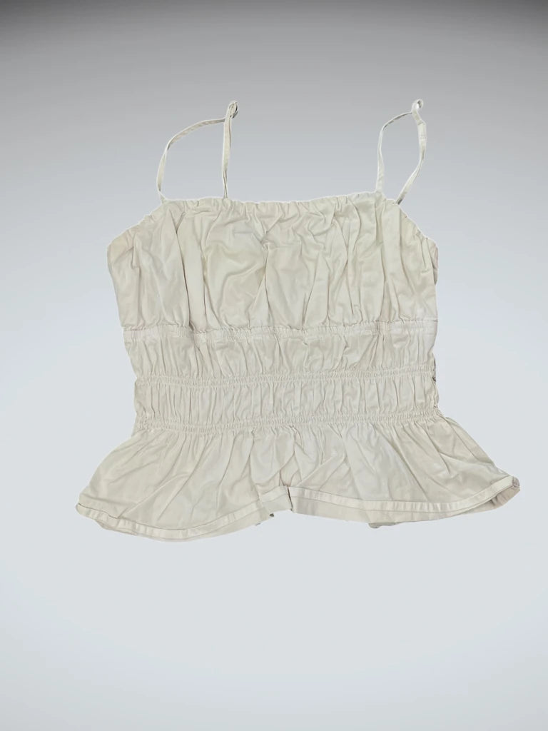detail view, Dynamite Beige Ruffled Camisole Top, vintage Y2K second hand piece