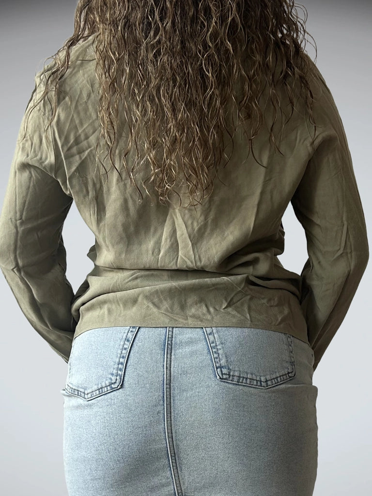 back view, Emporio Armani Y2K Baggy Collar Top in Green, vintage Y2K second hand piece