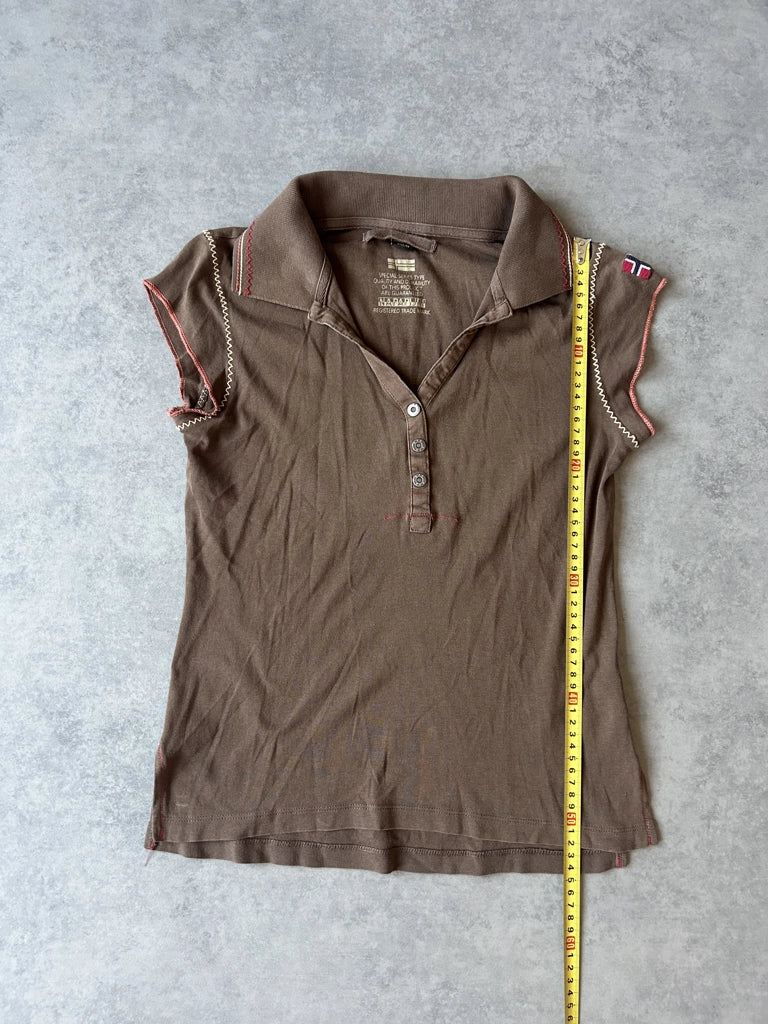 detail view, Napapuri Y2K Brown Collared Top, vintage Y2K second hand piece, image 8
