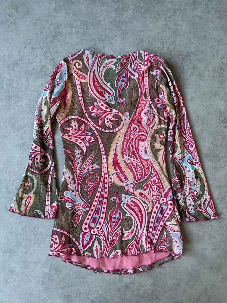 detail view, Clockhouse Y2K Pink Mesh Top, vintage Y2K second hand piece, image 7