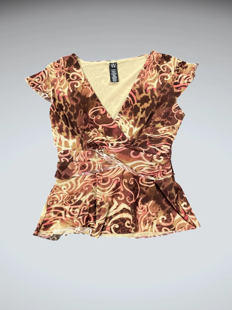 front view, swirl mesh peplum top, vintage Y2K second hand piece