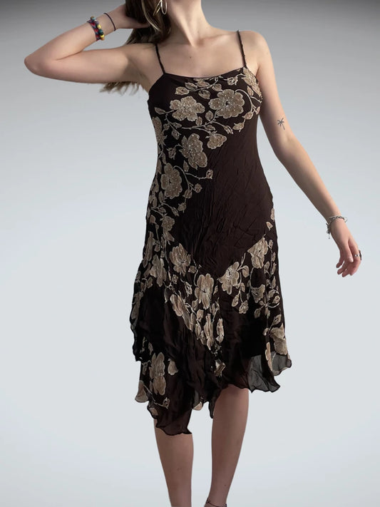front view, Eva Blue earth bloom – embroidered fairy dress (M?), vintage Y2K second hand piece