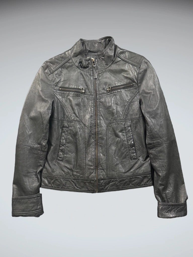 detail view, Just Jeans Black Vintage Leather Jacket, vintage Y2K second hand piece, image 6