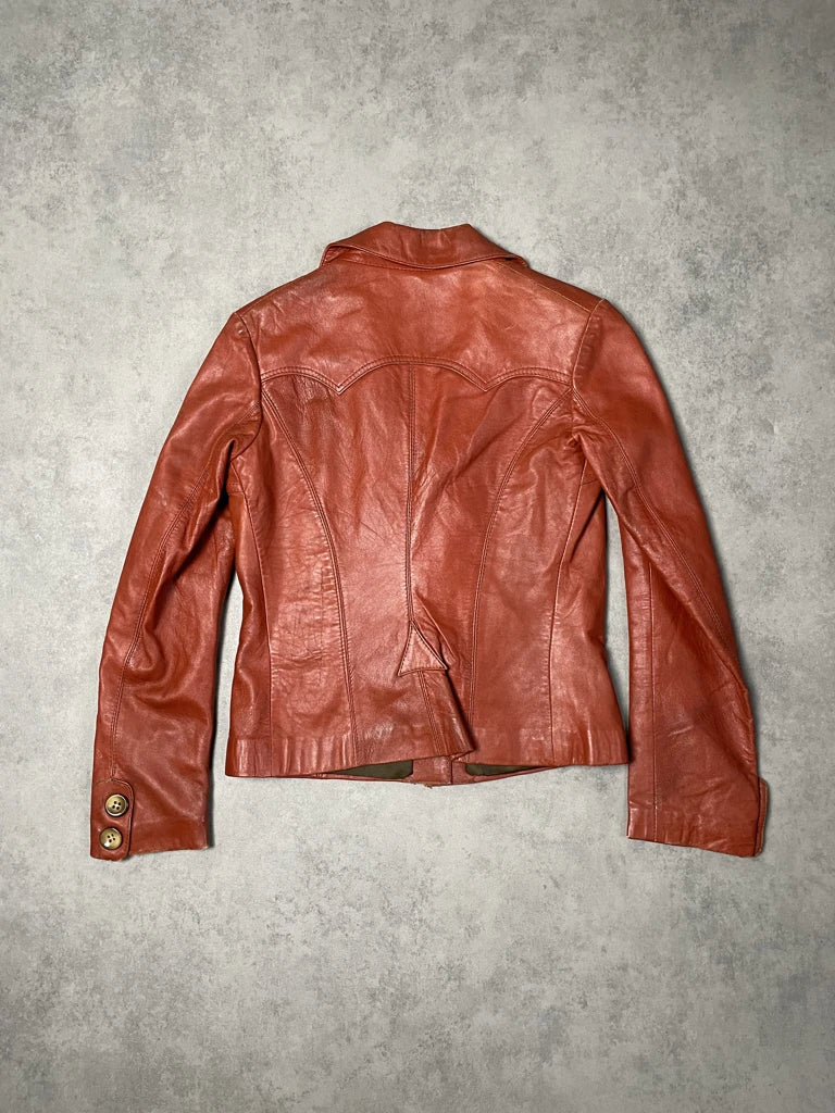 detail view, Carim Red Leather Jacket, vintage Y2K second hand piece, image 5