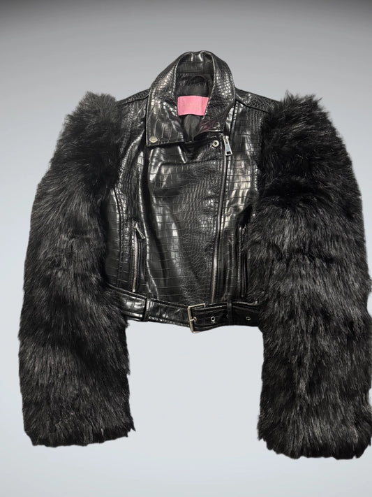 front view, Azalea Wang Black Crocodile Faux Leather Jacket, vintage Y2K second hand piece
