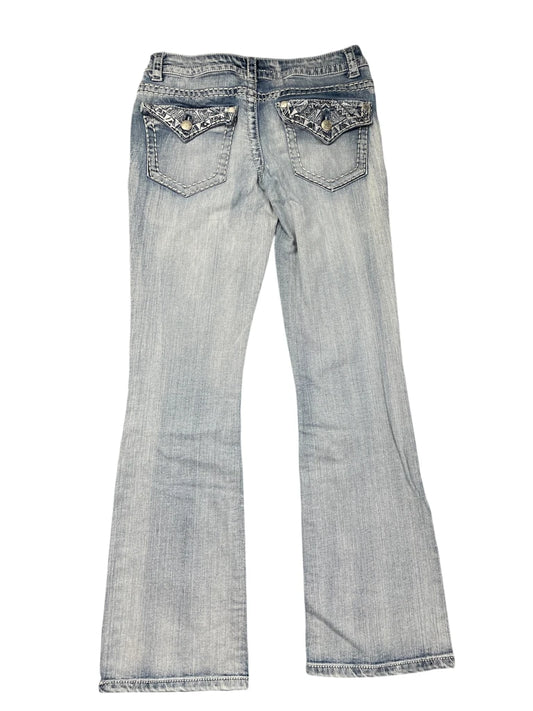 back view, Paisley Sky Blue Bootcut Jeans, vintage Y2K second hand piece