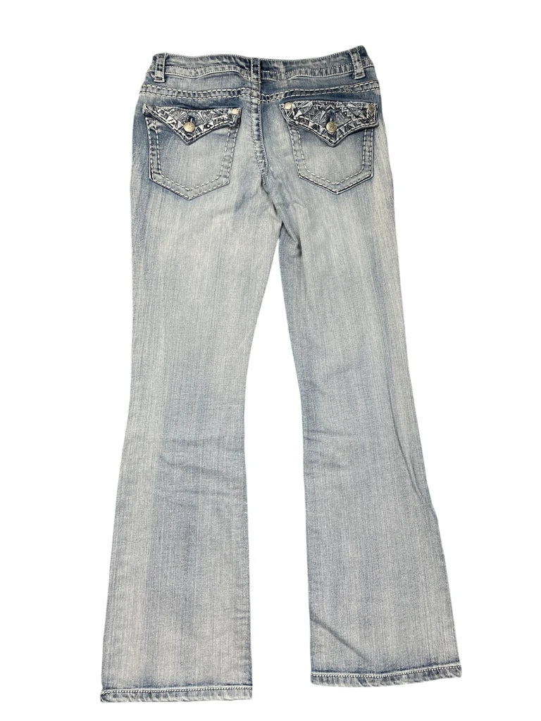 back view, Paisley Sky Blue Bootcut Jeans, vintage Y2K second hand piece