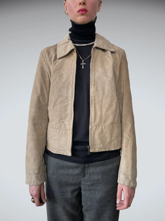 front view, Moda Pelle Beige Jacket, vintage Y2K second hand piece