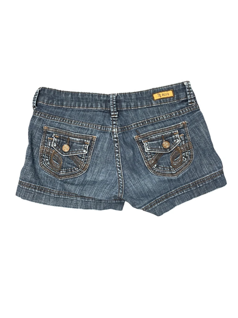 back view, STS Blue Distressed Hem Denim Hotpants, vintage Y2K second hand piece