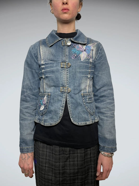 front view, Ditelong Flower Jeans Jacket, vintage Y2K second hand piece