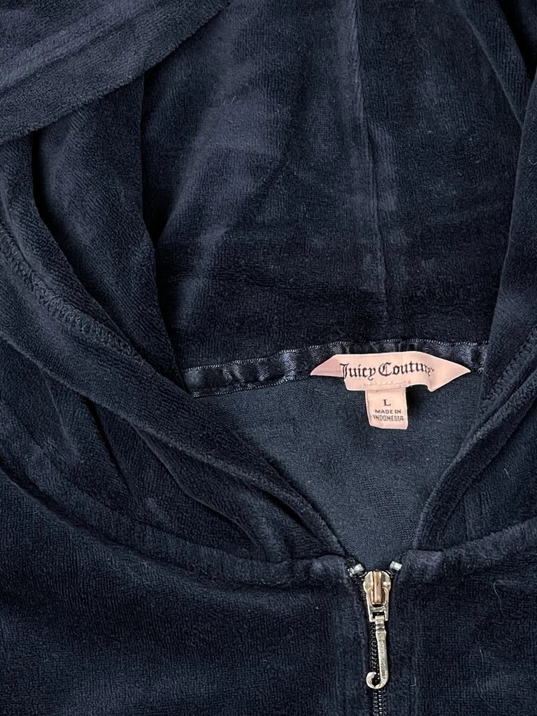 Navy Blue Juicy Couture Hoodie with Rhinestone Sleeve Detail (L)