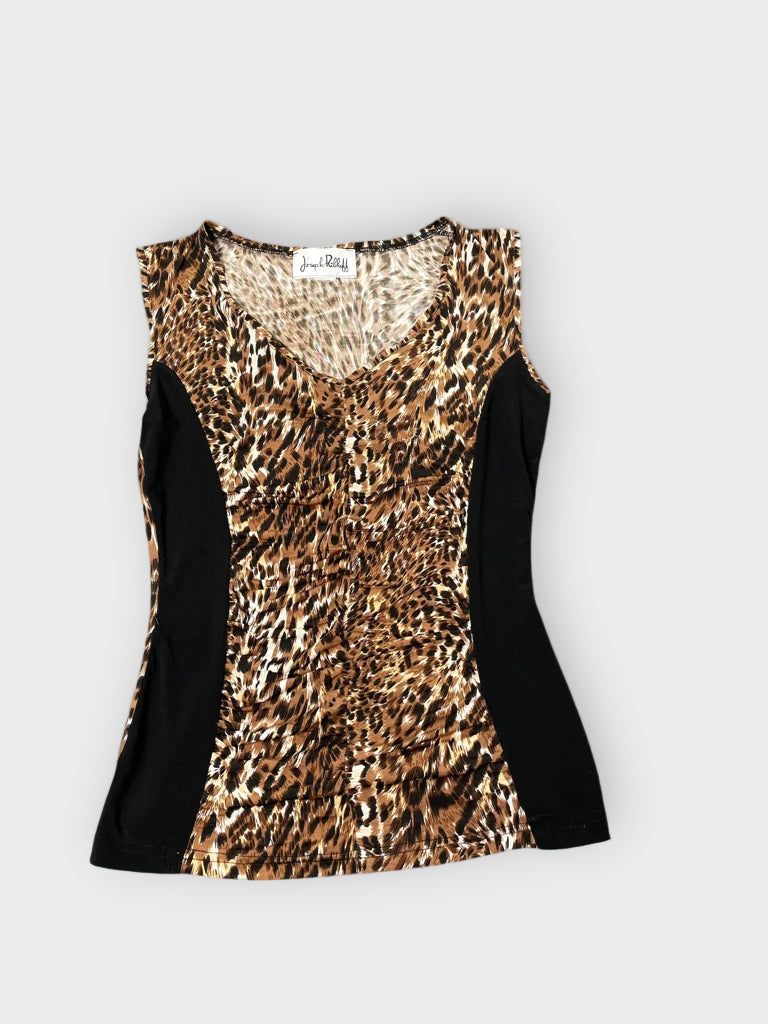 front view, Joseph Rilkoff Wildcat Panel Leopard Top, vintage Y2K second hand piece