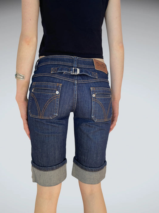 back view, Dolce & Gabbana Dark Wash Denim Capri Pants Cuff Detail D&G Vintage, vintage Y2K second hand piece