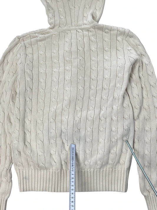back view, Polo Ralph Lauren Beige Cable Knit Hoodie, vintage Y2K second hand piece