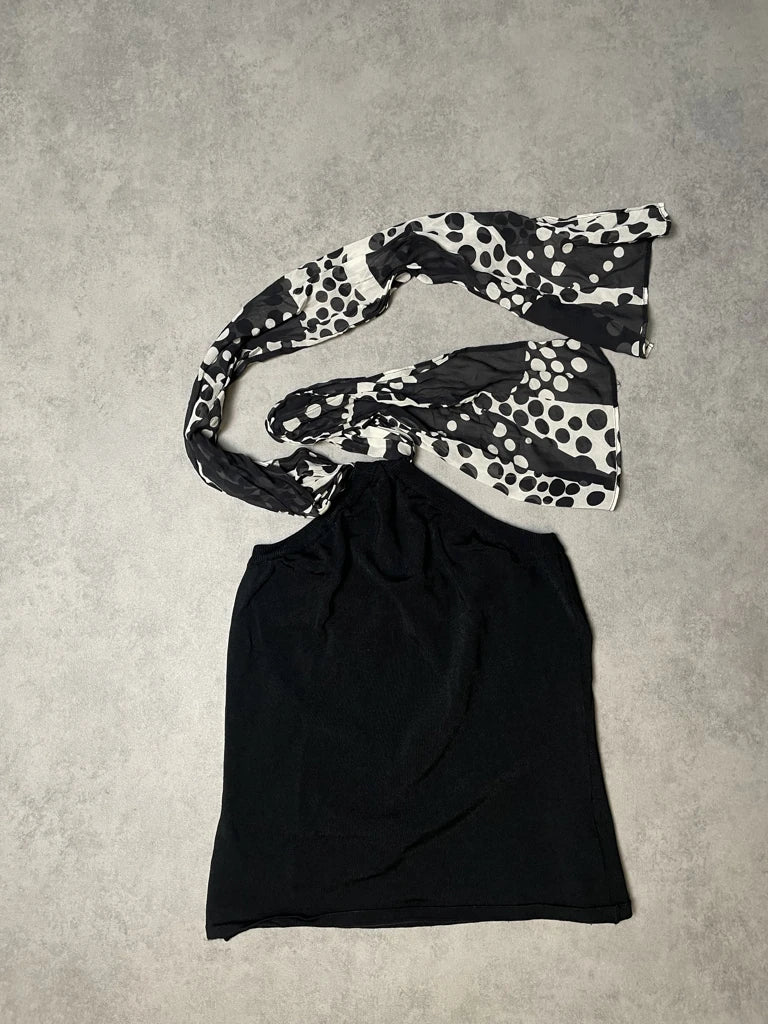 detail view, Marella Black Top with Foulard, vintage Y2K second hand piece, image 4