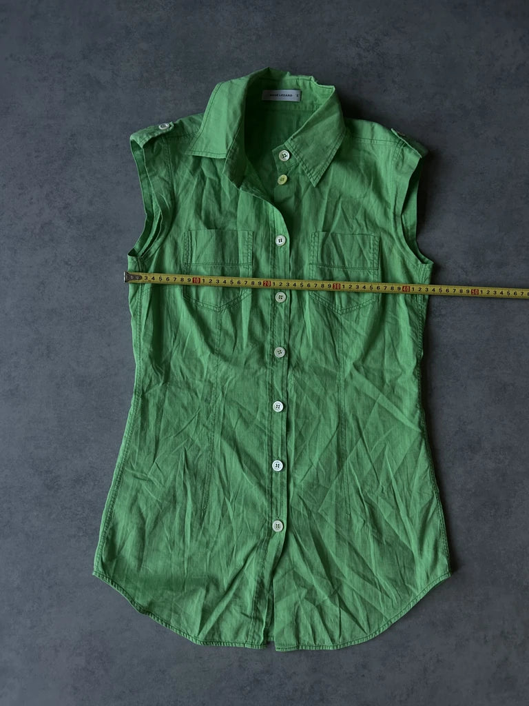 detail view, René Lezard Y2K Green Sleeveless Button-Up Top, vintage Y2K second hand piece, image 10